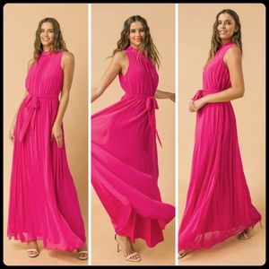 Solid Fuchsia Woven Baby Pleated Dress, Sm - Large